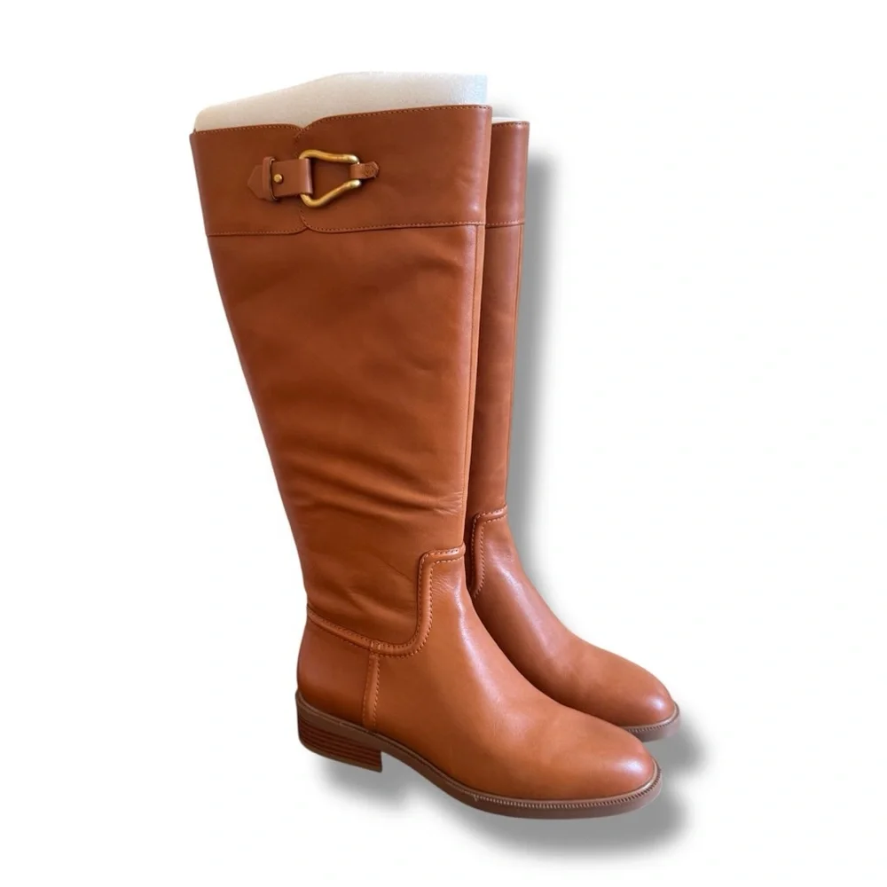Vince Camuto Boots ANDALIAN Wide Calf Leather Riding Golden Walnut NEW